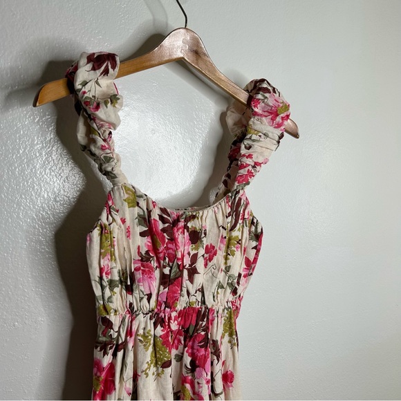 NWT Abercrombie & Fitch Puff Sleeve Babydoll Ruched Floral Linen Cotton M - Picture 10 of 12